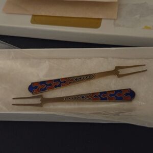 Historic Sterling From the Kremlin- Gold and Enameled blue/orange sea food Forks